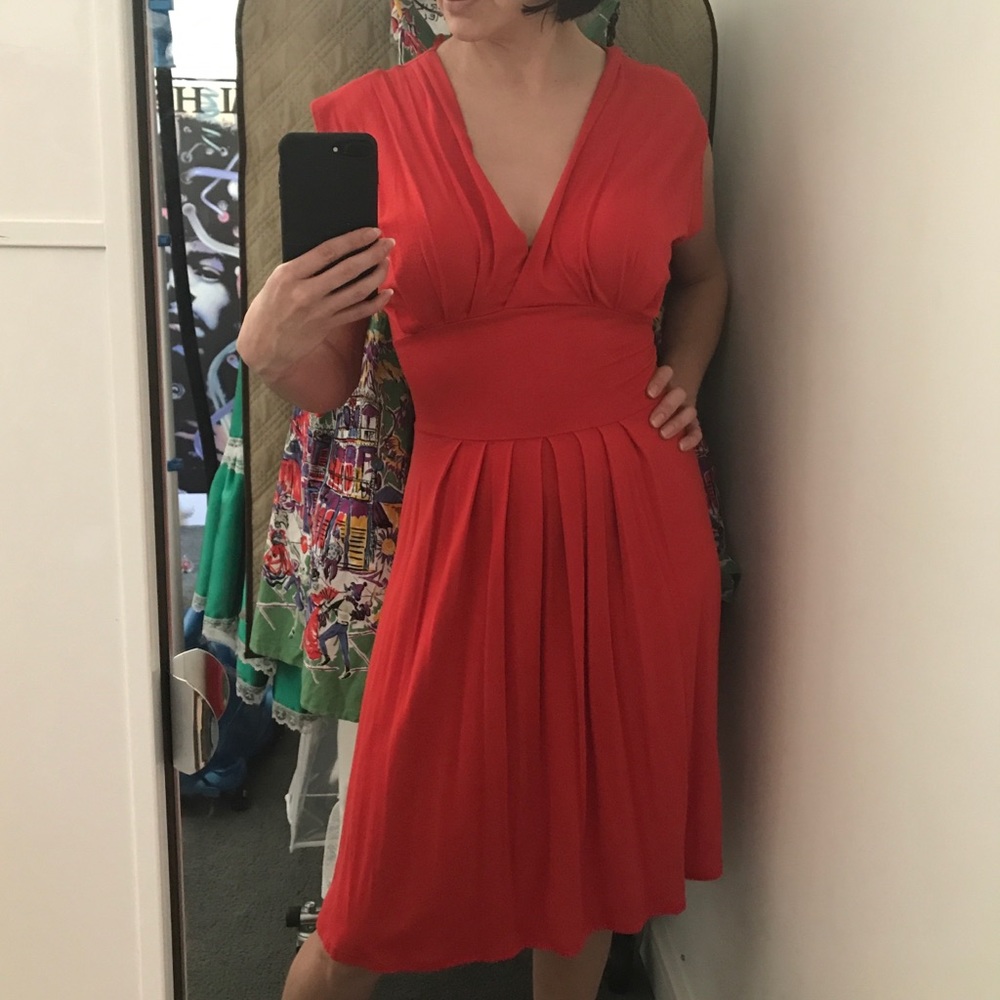 Coral Deep-V Jersey Dress